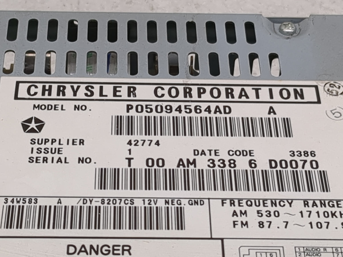 2004-2008 Chrysler Pacifica Radio AM FM Cd Player Receiver Replacement P/N:P05094564AD Fits Fits 2004 2005 2006 2007 2008 OE