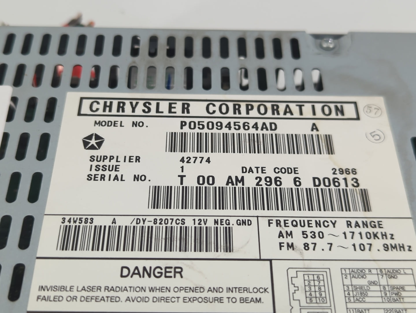 2004-2008 Chrysler Pacifica Radio AM FM Cd Player Receiver Replacement Fits Fits 2004 2005 2006 2007 2008 OEM Used Auto Part