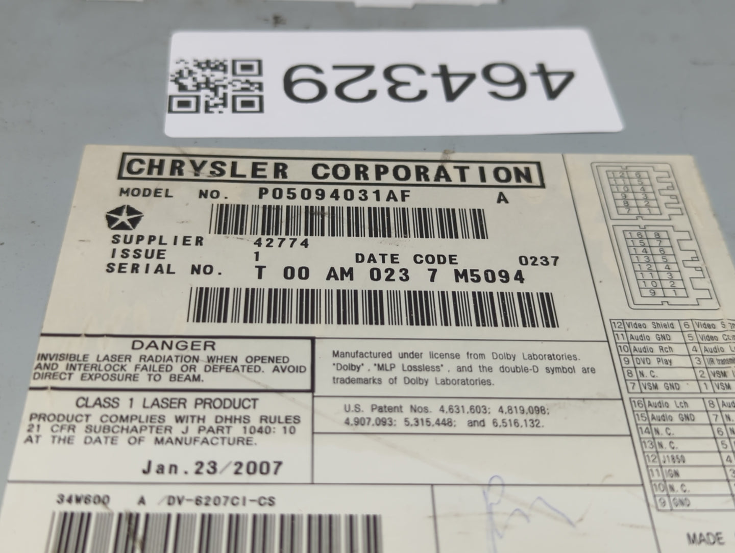 2004-2008 Chrysler Pacifica Am Fm Cd Player Radio Receiver - Oemusedautoparts1.com