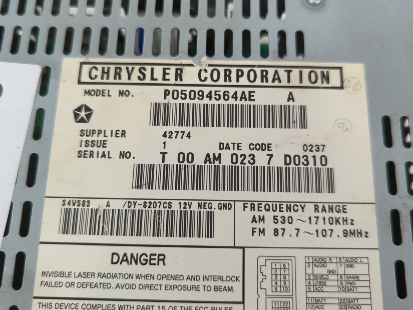 2004-2008 Chrysler Pacifica Radio AM FM Cd Player Receiver Replacement P/N:P05094564AE Fits Fits 2004 2005 2006 2007 2008 OE