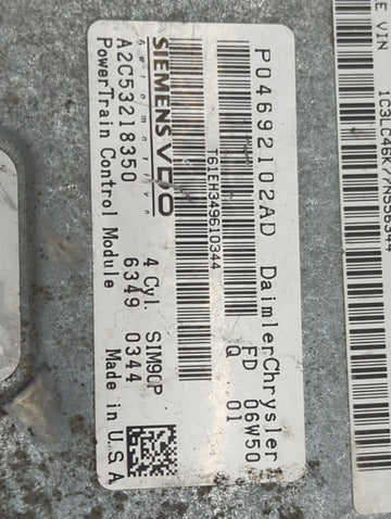2007 Chrysler Sebring Safety Restraint Srs Airbag Control Module