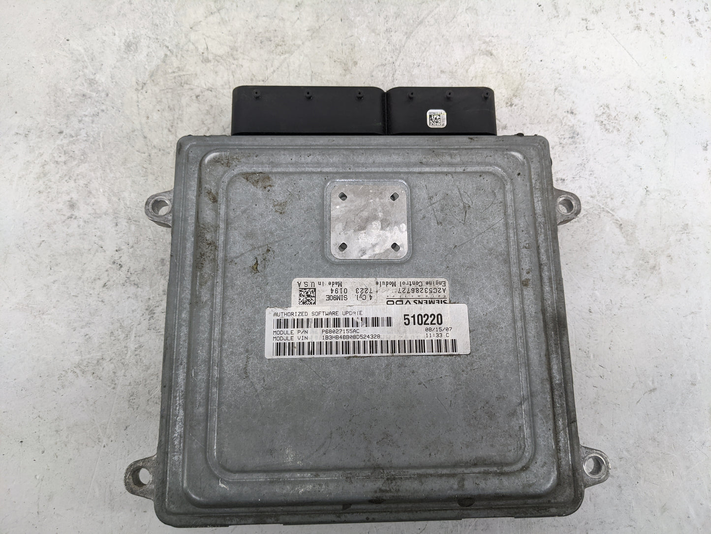 2007-2010 Dodge Caliber PCM Engine Control Computer ECU ECM PCU OEM P/N:P68027155AC A2C53286727 Fits Fits 2007 2008 2009 201