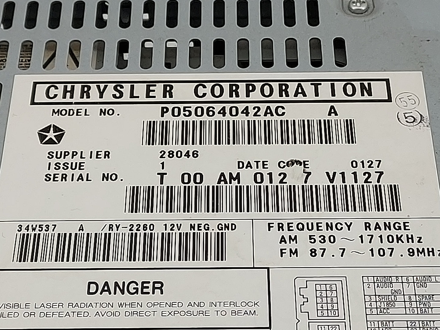 2002-2007 Dodge Caravan Radio AM FM Cd Player Receiver Replacement Fits Fits 2002 2003 2004 2005 2006 2007 OEM Used Auto Par