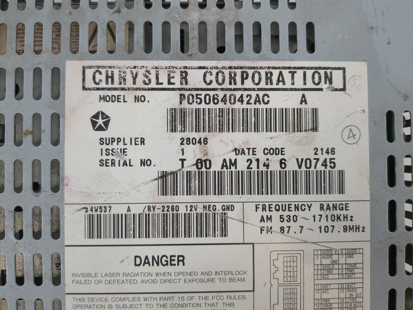 2007 Dodge Grand Caravan Radio AM FM Cd Player Receiver Replacement P/N:P05064042AC Fits Fits 2002 2003 2004 2005 2006 OEM U