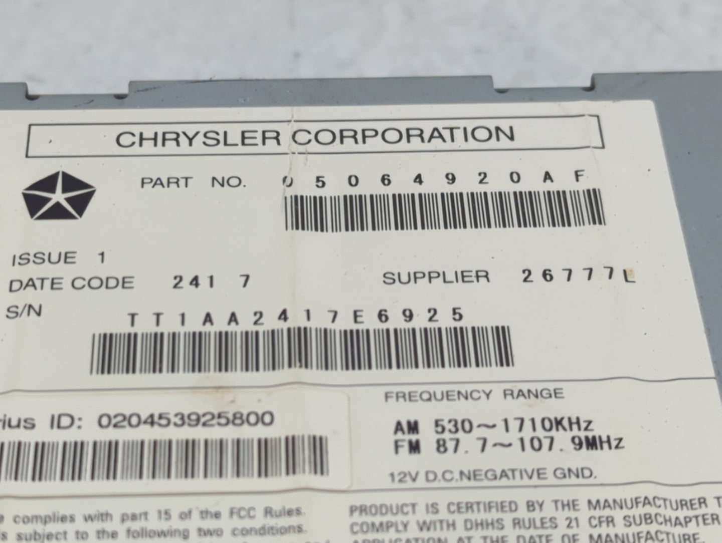 2007 Dodge Nitro Radio AM FM Cd Player Receiver Replacement Fits OEM Used Auto Parts - Oemusedautoparts1.com