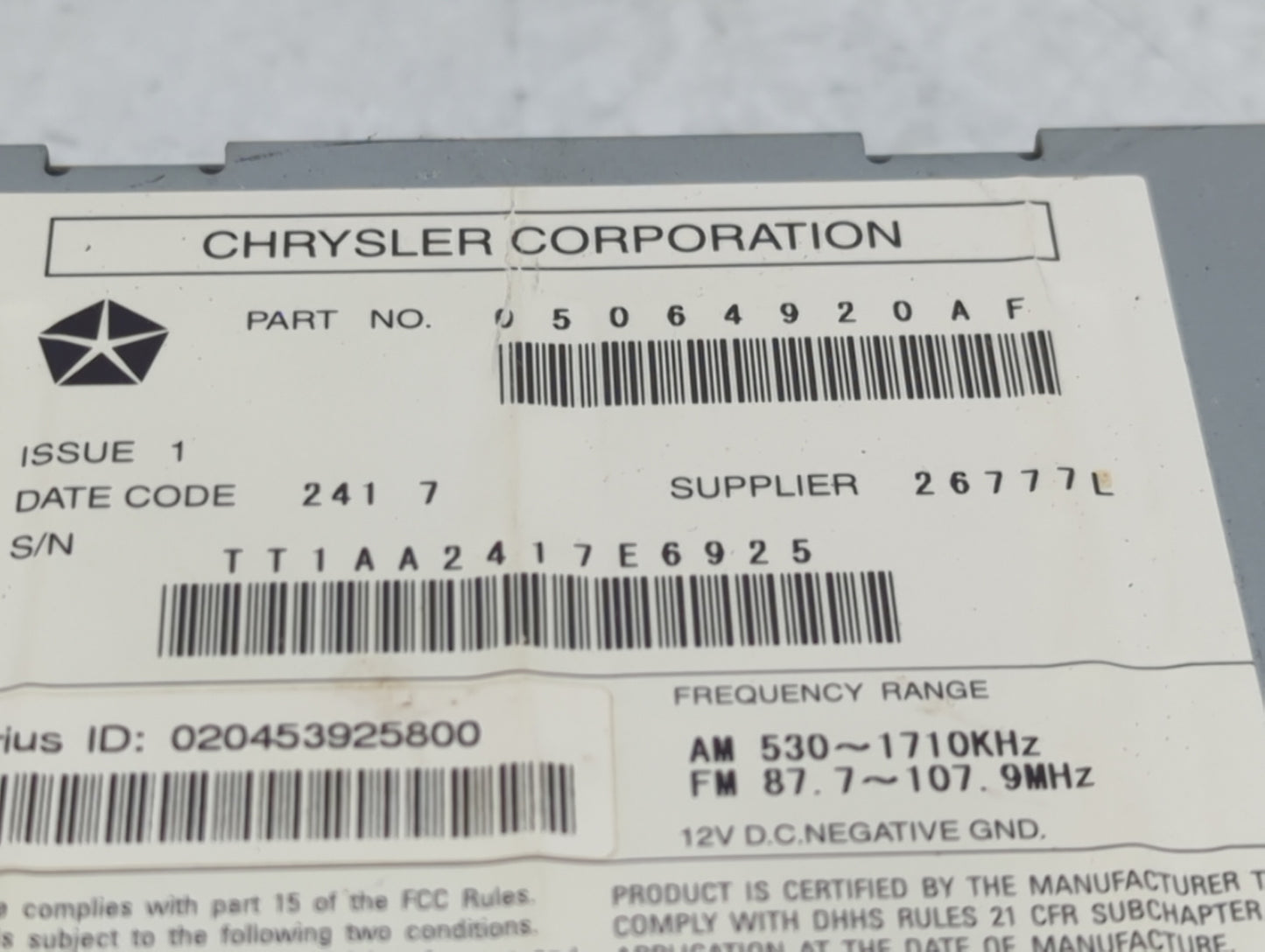 2007 Dodge Nitro Radio AM FM Cd Player Receiver Replacement Fits OEM Used Auto Parts - Oemusedautoparts1.com