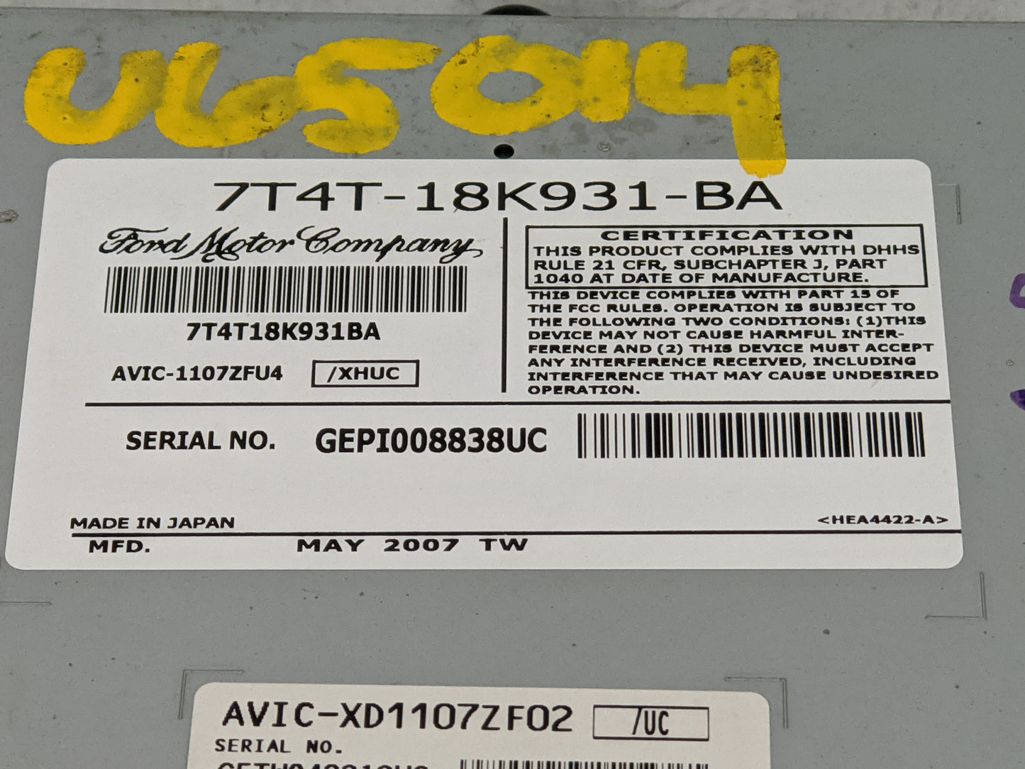 2007 Ford Edge Radio AM FM Cd Player Receiver Replacement P/N:7T4T-18K931-BA Fits OEM Used Auto Parts - Oemusedautoparts1.co