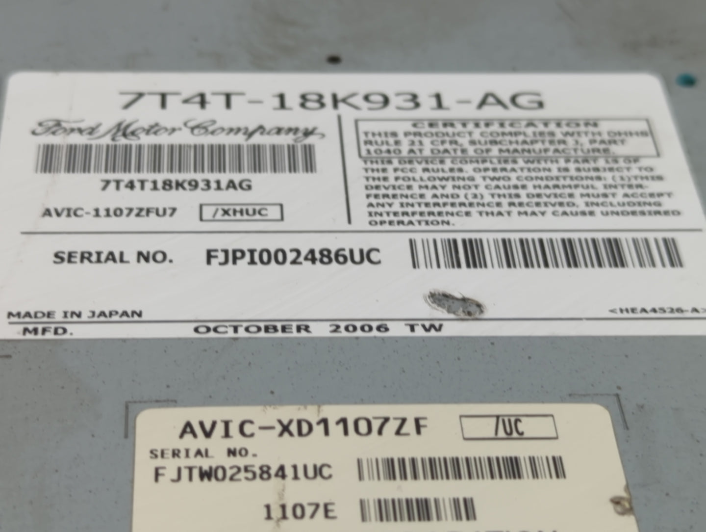 2007 Ford Edge Radio AM FM Cd Player Receiver Replacement P/N:7T4T-18K931-AG Fits OEM Used Auto Parts - Oemusedautoparts1.co