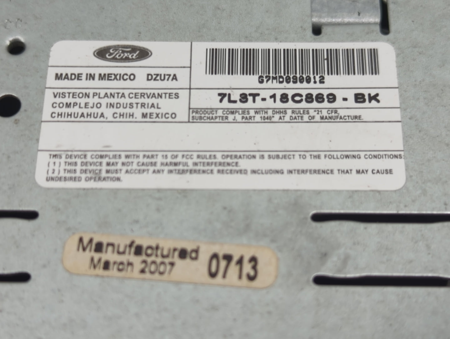 2007 Ford Edge Radio AM FM Cd Player Receiver Replacement P/N:7L3T-18C869-BK Fits OEM Used Auto Parts - Oemusedautoparts1.co