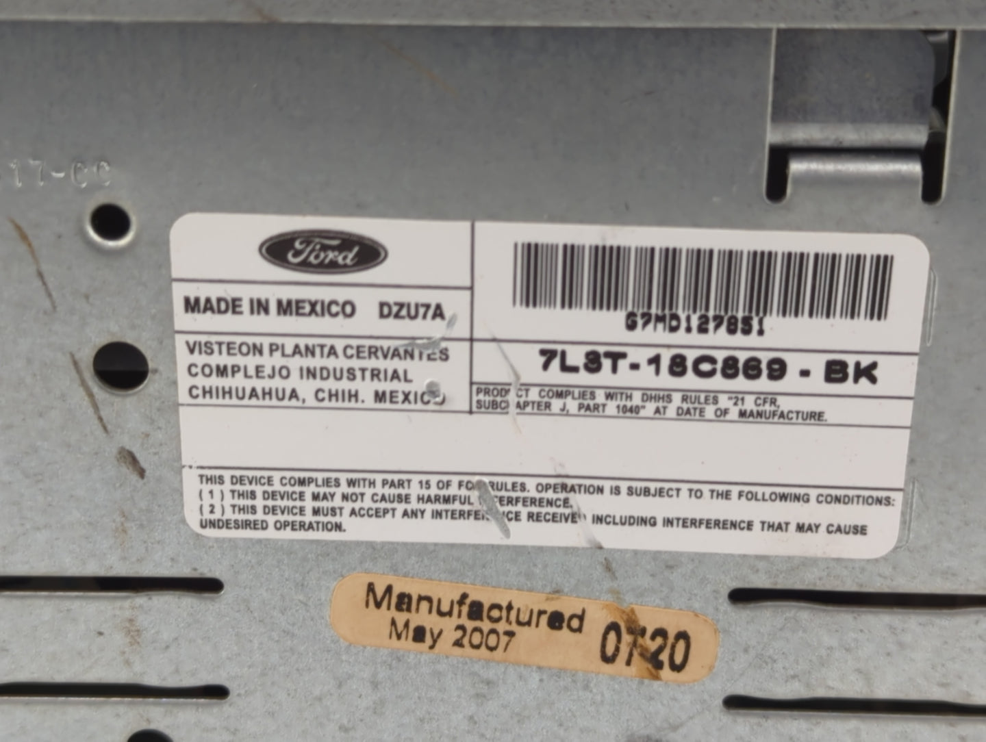 2007-2008 Ford F-150 Radio AM FM Cd Player Receiver Replacement P/N:7L3T-18C869-BK Fits Fits 2007 2008 OEM Used Auto Parts -