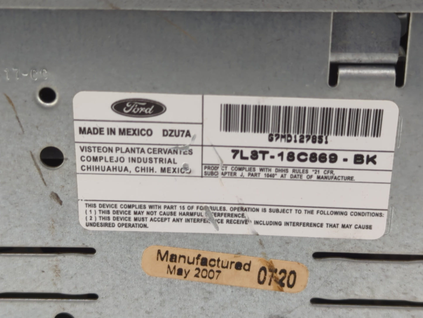 2007-2008 Ford F-150 Radio AM FM Cd Player Receiver Replacement P/N:7L3T-18C869-BK Fits Fits 2007 2008 OEM Used Auto Parts -