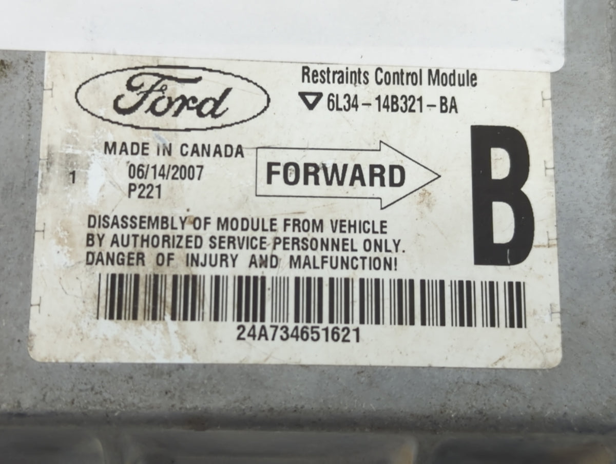2007 Ford F150 Safety Restraint Srs Airbag Control Module 6l34-14b321-ba - Oemusedautoparts1.com