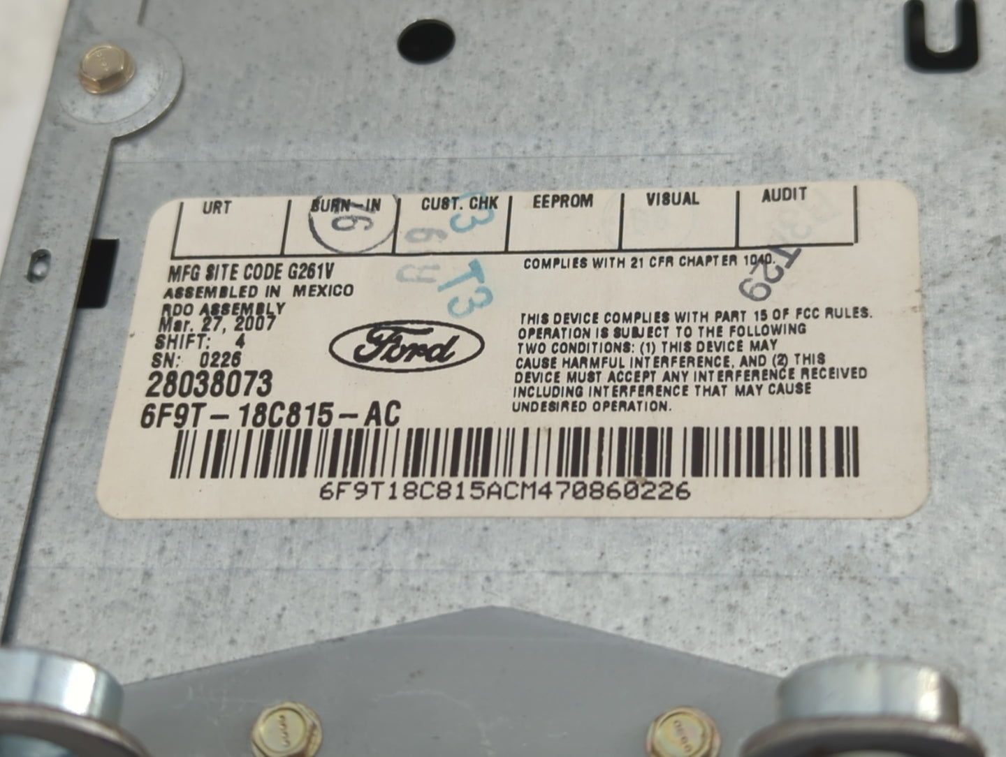2006-2007 Ford Freestyle Radio AM FM Cd Player Receiver Replacement P/N:6F9T-18C815-AC Fits Fits 2006 2007 OEM Used Auto Par