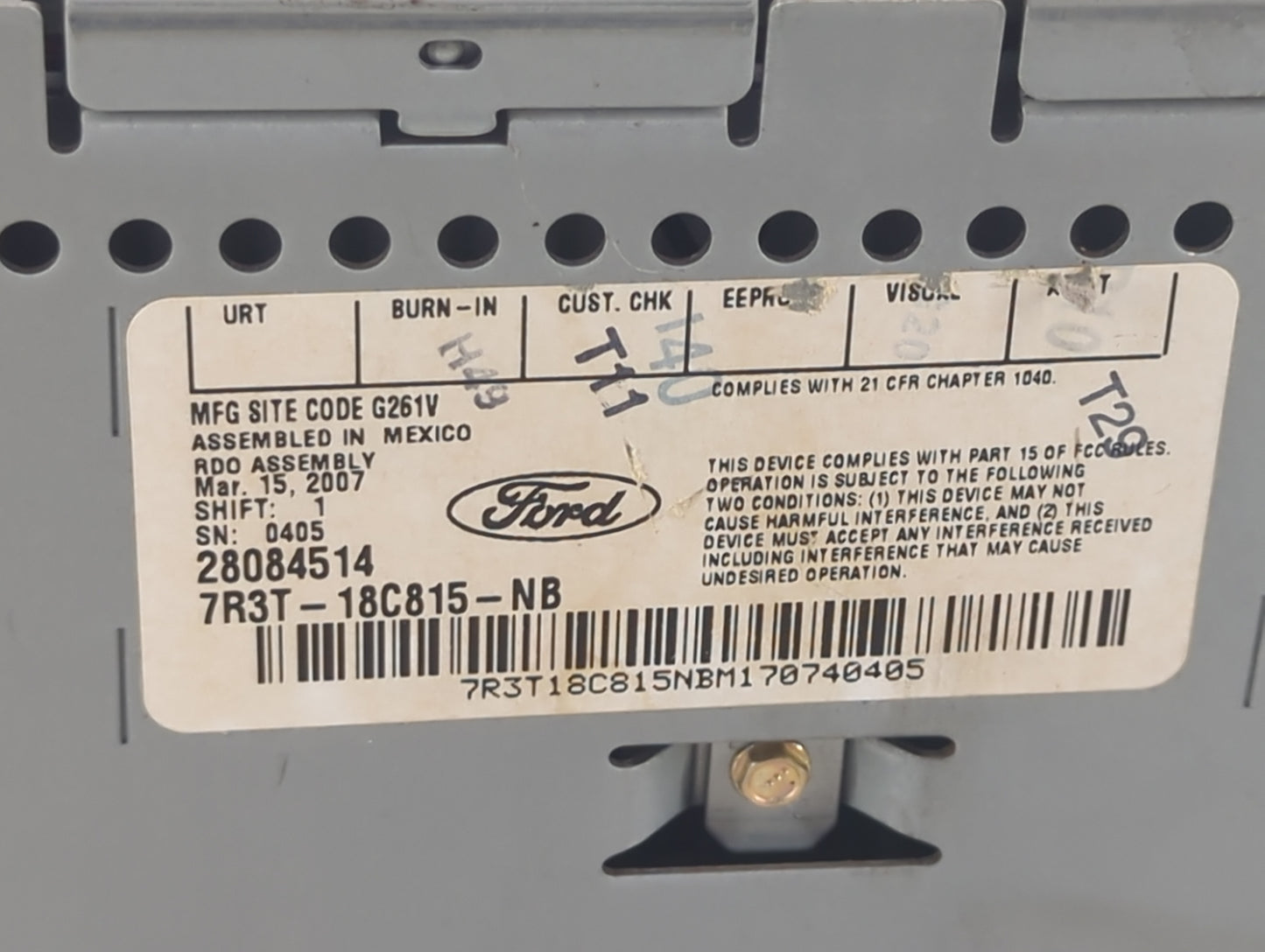 2007 Ford Mustang Radio AM FM Cd Player Receiver Replacement P/N:7R3T-18C815-NB 28084514 Fits OEM Used Auto Parts - Oemuseda