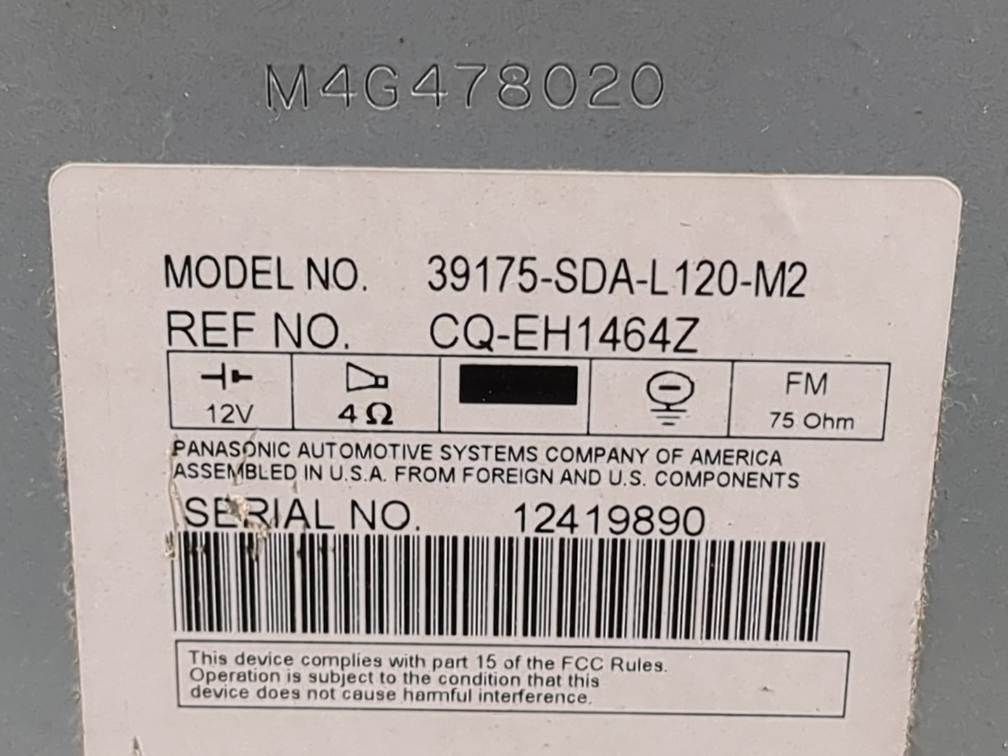 2004-2007 Honda Accord Radio AM FM Cd Player Receiver Replacement P/N:39175-SDA-L120-M2 CQ-EH1464Z Fits Fits 2004 2005 2006 