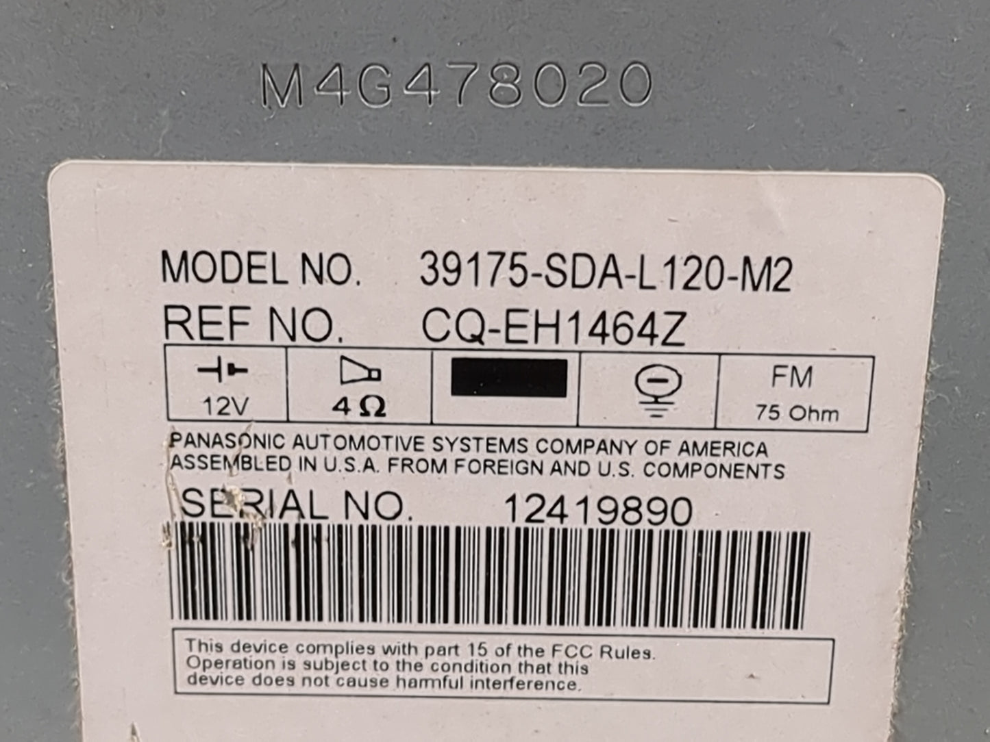 2004-2007 Honda Accord Radio AM FM Cd Player Receiver Replacement P/N:39175-SDA-L120-M2 CQ-EH1464Z Fits Fits 2004 2005 2006 