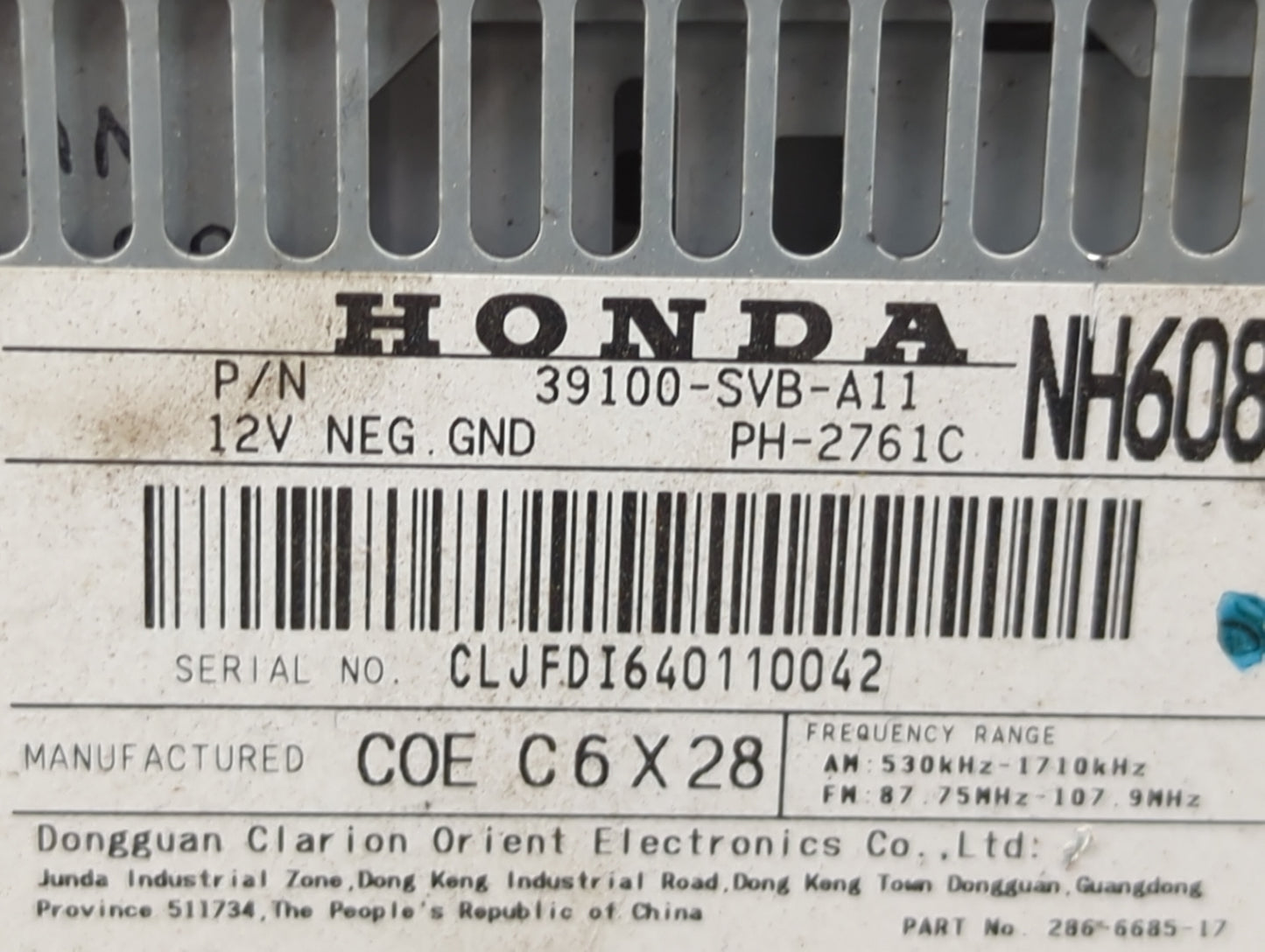 2006-2008 Honda Civic Radio AM FM Cd Player Receiver Replacement P/N:39100-SVB-A11 PH-2761C, 2861668517 Fits Fits 2006 2007 