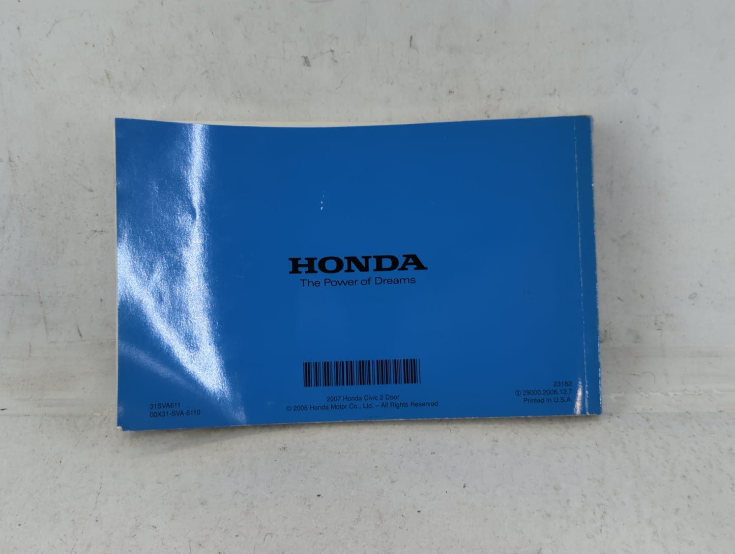 2007 Honda Civic Owners Manual Book Guide P/N:00X31-SVA-6110 31SVA611 OEM Used Auto Parts - Oemusedautoparts1.com