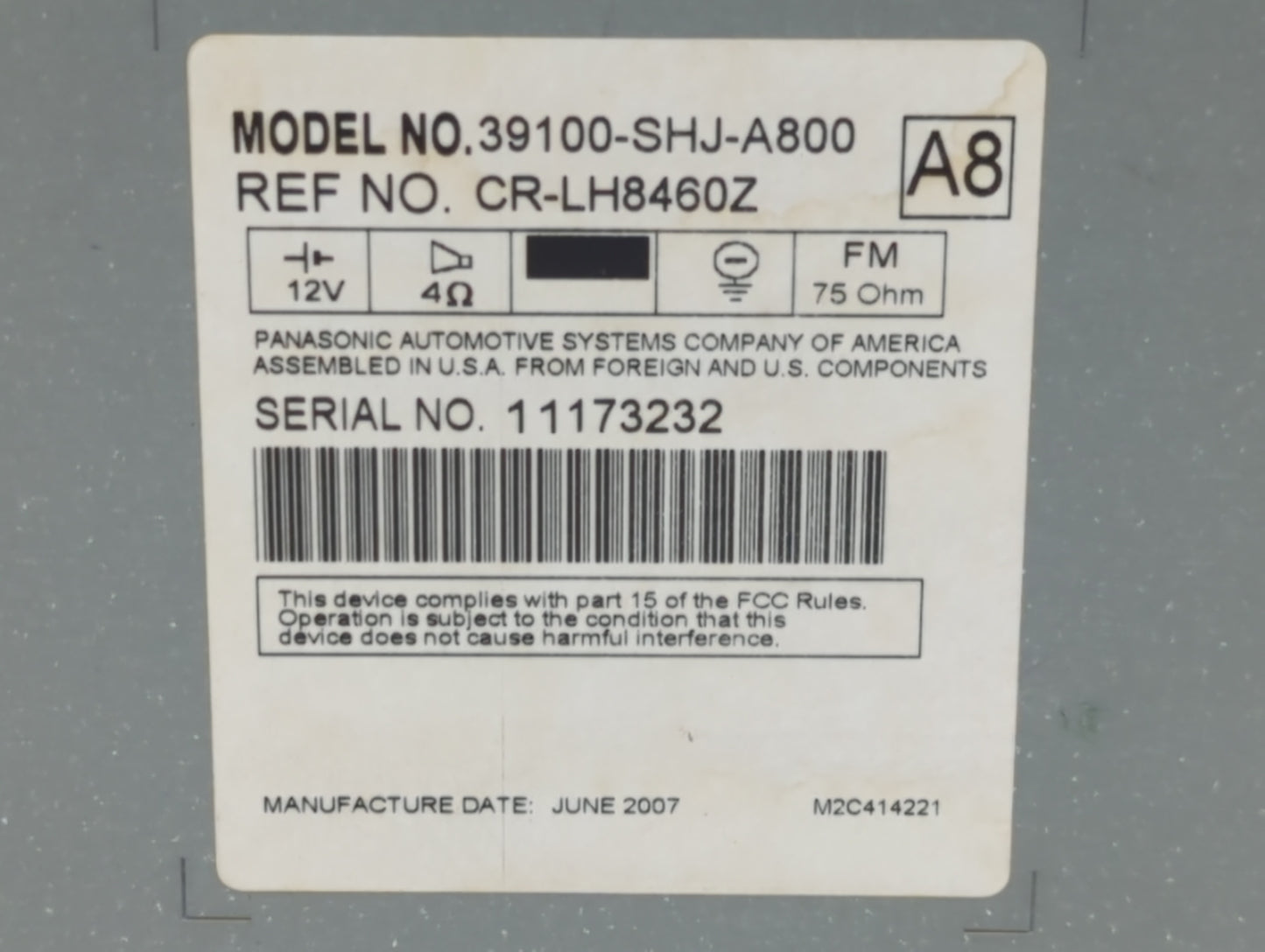 2005-2010 Honda Odyssey Am Fm Cd Player Radio Receiver - Oemusedautoparts1.com
