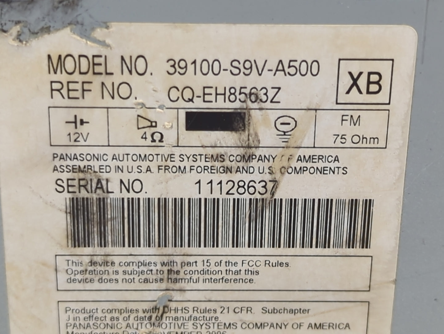 2006-2008 Honda Pilot Radio AM FM Cd Player Receiver Replacement P/N:39100-S9V-A500 CQ-EH8563Z Fits Fits 2006 2007 2008 OEM 