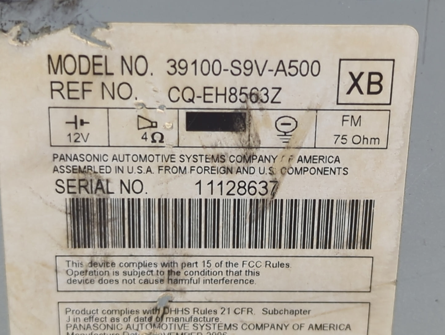 2006-2008 Honda Pilot Radio AM FM Cd Player Receiver Replacement P/N:39100-S9V-A500 CQ-EH8563Z Fits Fits 2006 2007 2008 OEM 