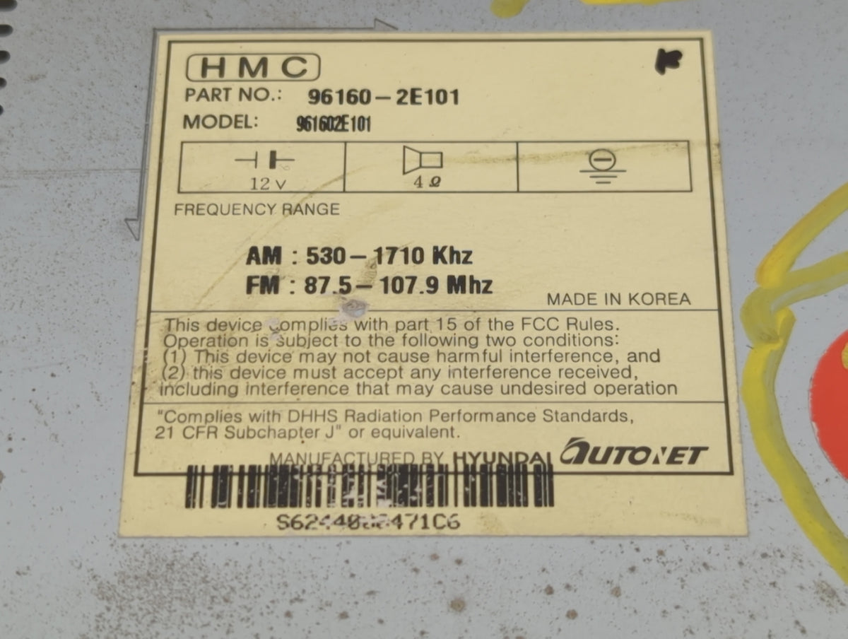 2005-2008 Hyundai Tucson Radio AM FM Cd Player Receiver Replacement P/N:96160-2E101 Fits Fits 2005 2006 2007 2008 OEM Used A