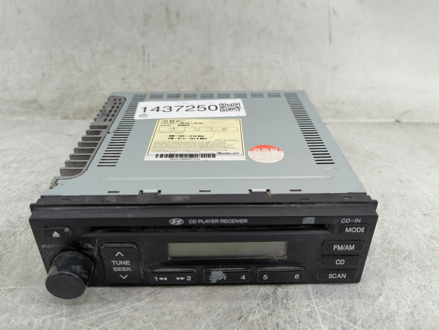 2007 Hyundai Tucson Radio AM FM Cd Player Receiver Replacement P/N:96160-2E101 Fits OEM Used Auto Parts - Oemusedautoparts1.