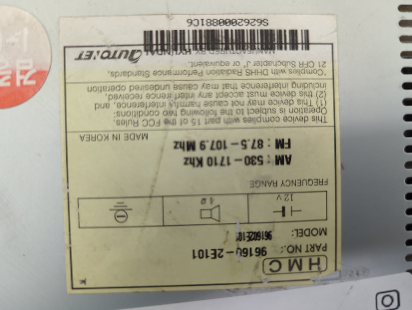 2007 Hyundai Tucson Radio AM FM Cd Player Receiver Replacement P/N:96160-2E101 Fits OEM Used Auto Parts - Oemusedautoparts1.