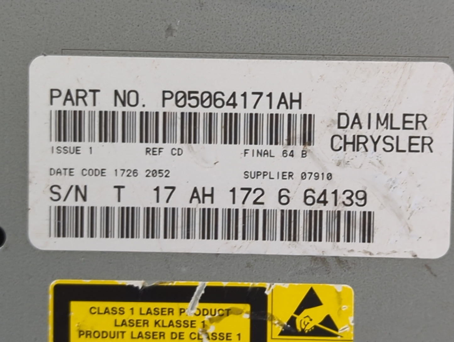 2007 Jeep Grand Cherokee Radio AM FM Cd Player Receiver Replacement P/N:P05064171AH Fits OEM Used Auto Parts - Oemusedautopa