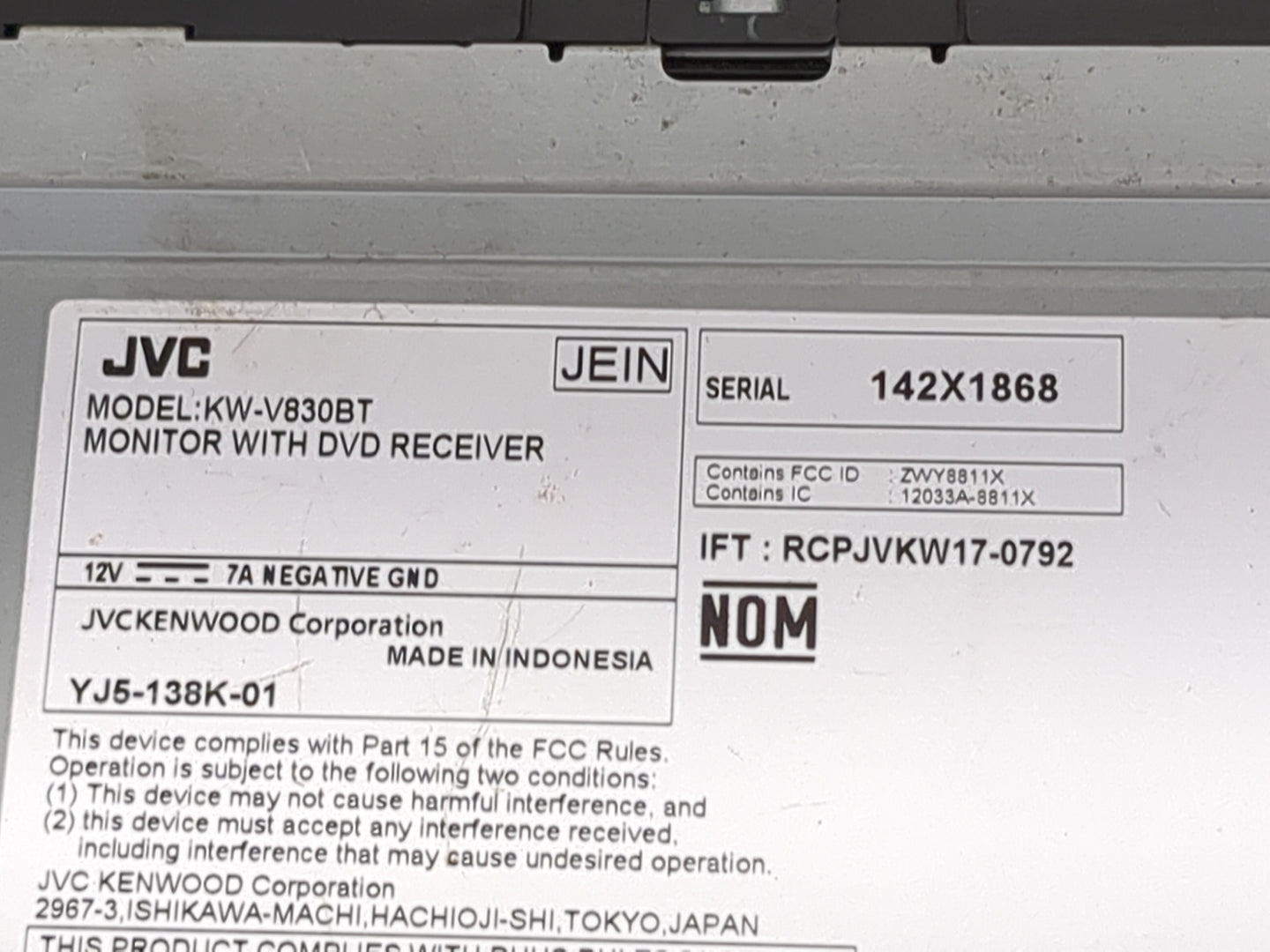 2007 Jeep Liberty Radio AM FM Cd Player Receiver Replacement P/N:KW-V830BT ZWY8811X, 12033A-8811X Fits OEM Used Auto Parts -