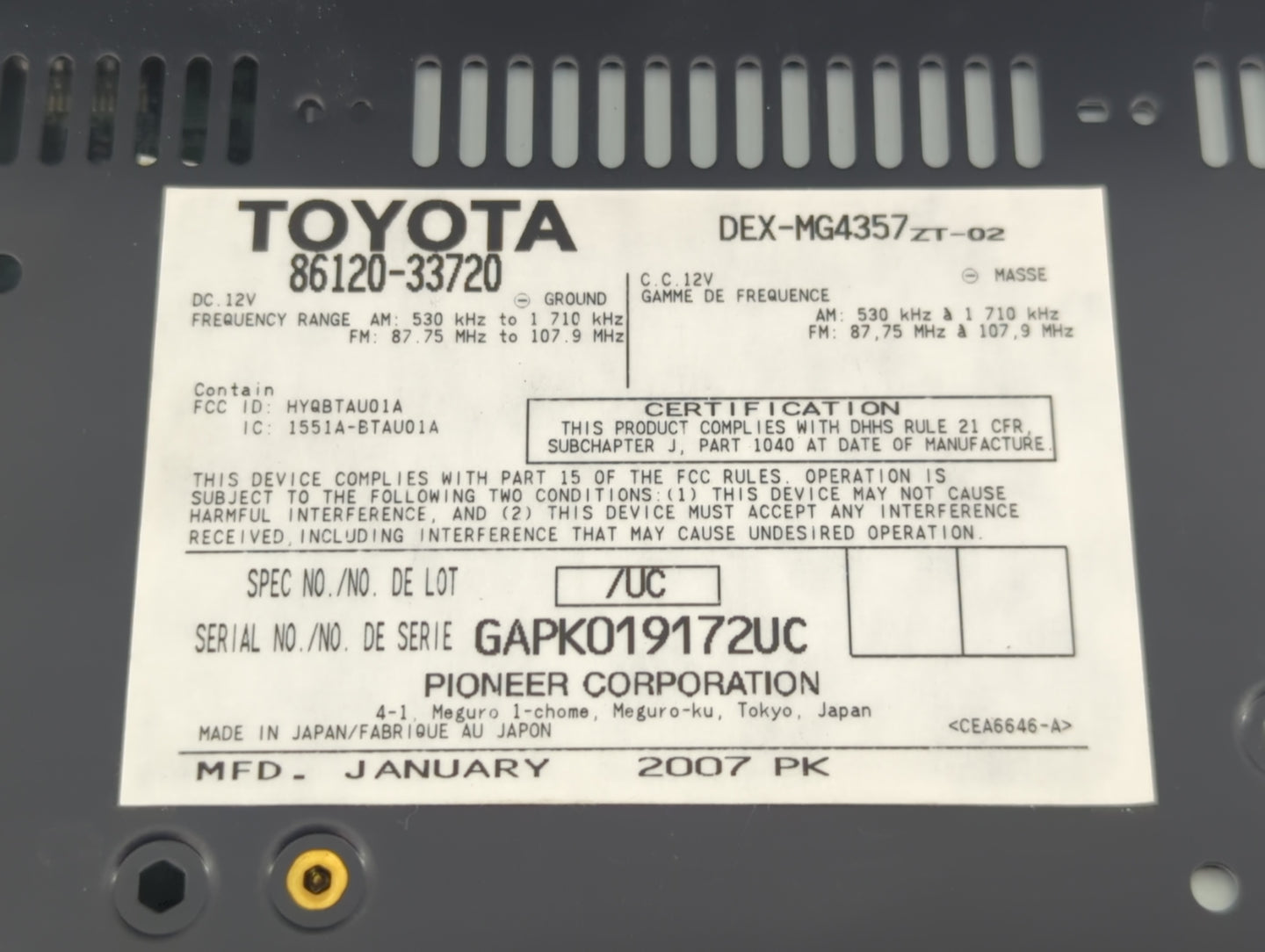 2007-2009 Lexus Es350 Radio Control Panel - Oemusedautoparts1.com