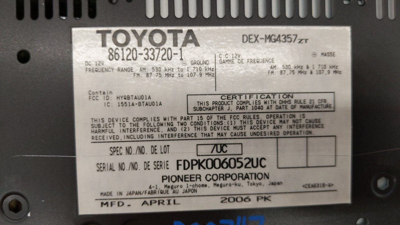 2007-2009 Lexus Es350 Am Fm Cd Player Radio Receiver - Oemusedautoparts1.com