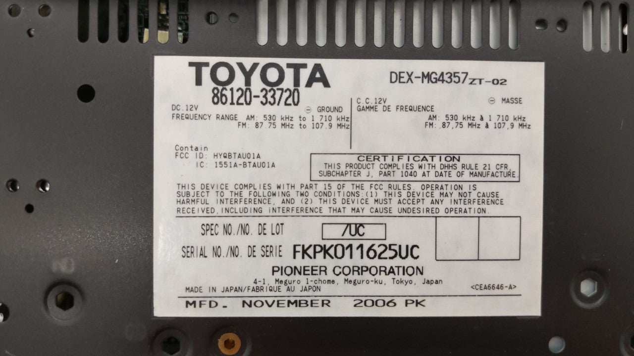 2007-2009 Lexus Es350 Am Fm Cd Player Radio Receiver - Oemusedautoparts1.com