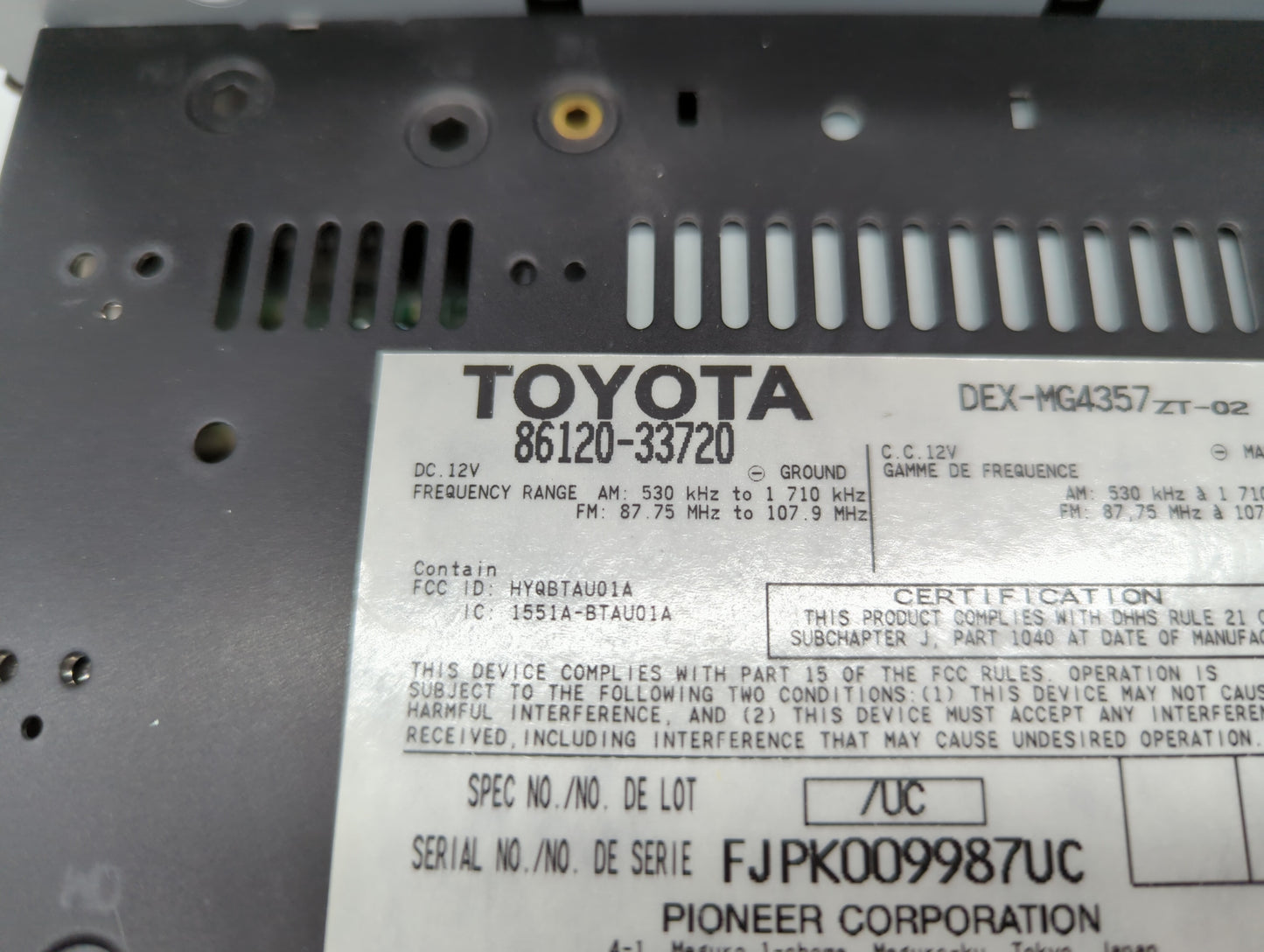 2007-2009 Lexus Es350 Am Fm Cd Player Radio Receiver - Oemusedautoparts1.com