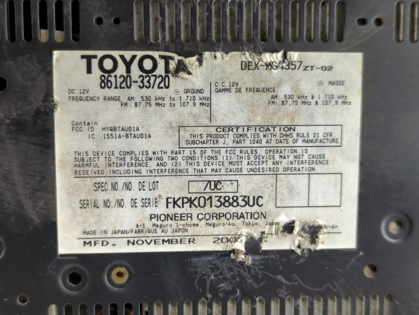 2007-2009 Lexus Es350 Am Fm Cd Player Radio Receiver - Oemusedautoparts1.com