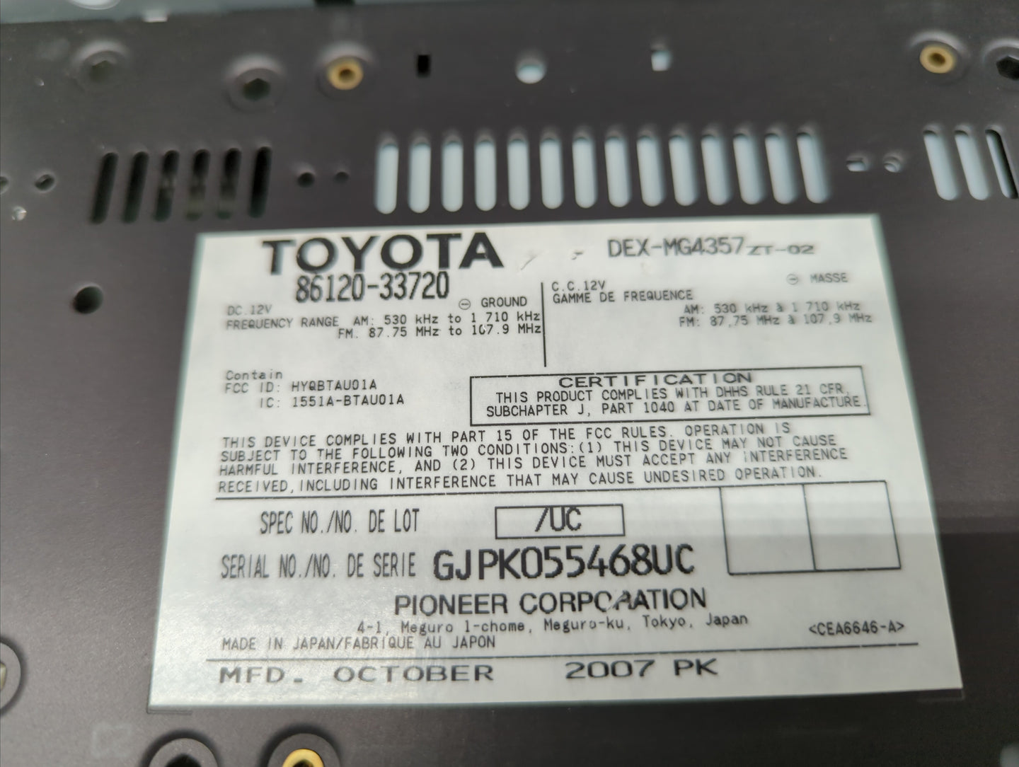 2007-2009 Lexus Es350 Am Fm Cd Player Radio Receiver - Oemusedautoparts1.com