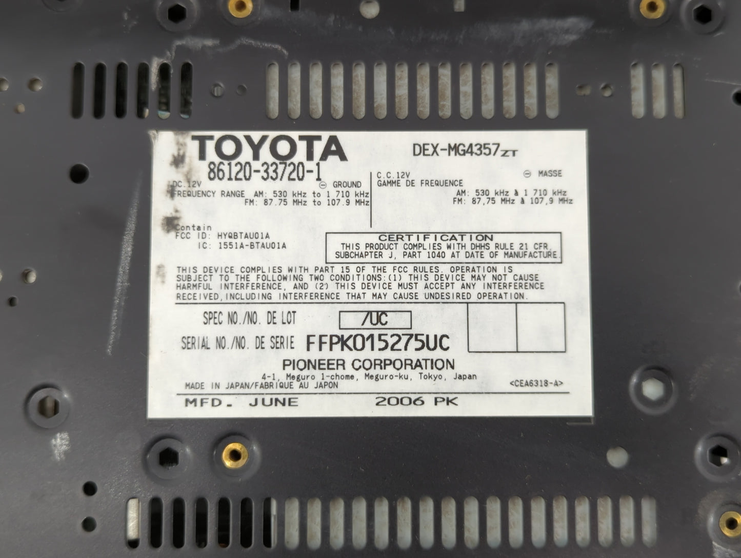 2007-2009 Lexus Es350 Radio AM FM Cd Player Receiver Replacement P/N:86120-33720 55900-33C10 Fits Fits 2007 2008 2009 OEM Us