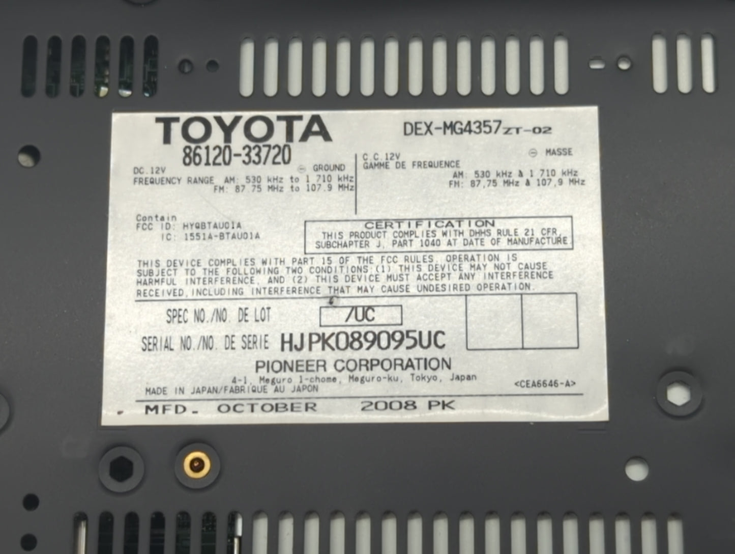 2007-2009 Lexus Es350 Am Fm Cd Player Radio Receiver - Oemusedautoparts1.com