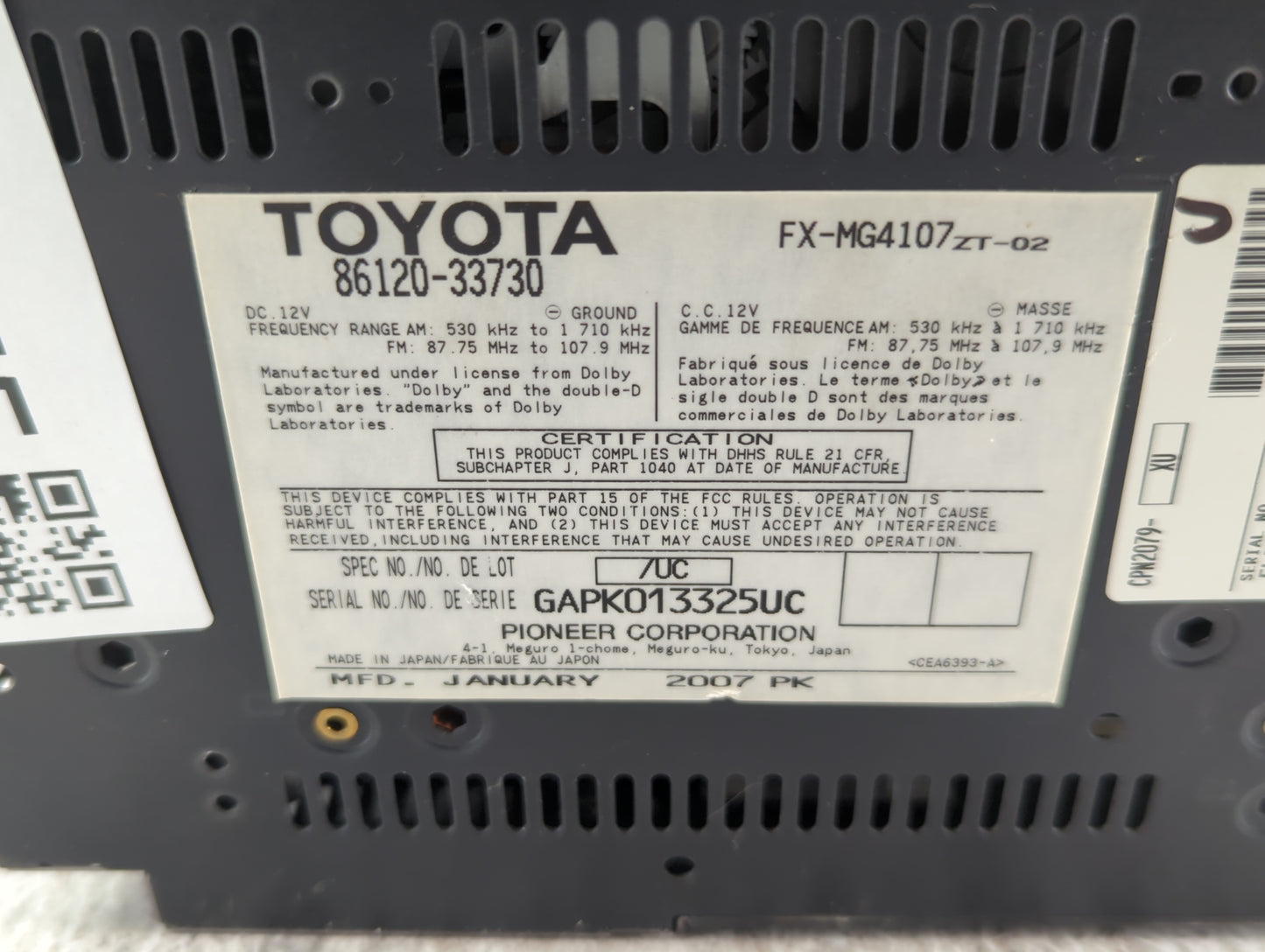 2007-2009 Lexus Es350 Am Fm Cd Player Radio Receiver - Oemusedautoparts1.com