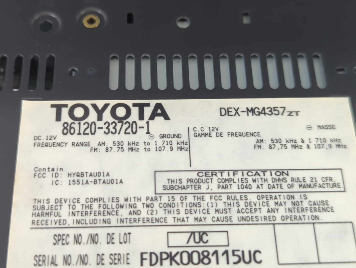 2007-2009 Lexus Es350 Am Fm Cd Player Radio Receiver - Oemusedautoparts1.com