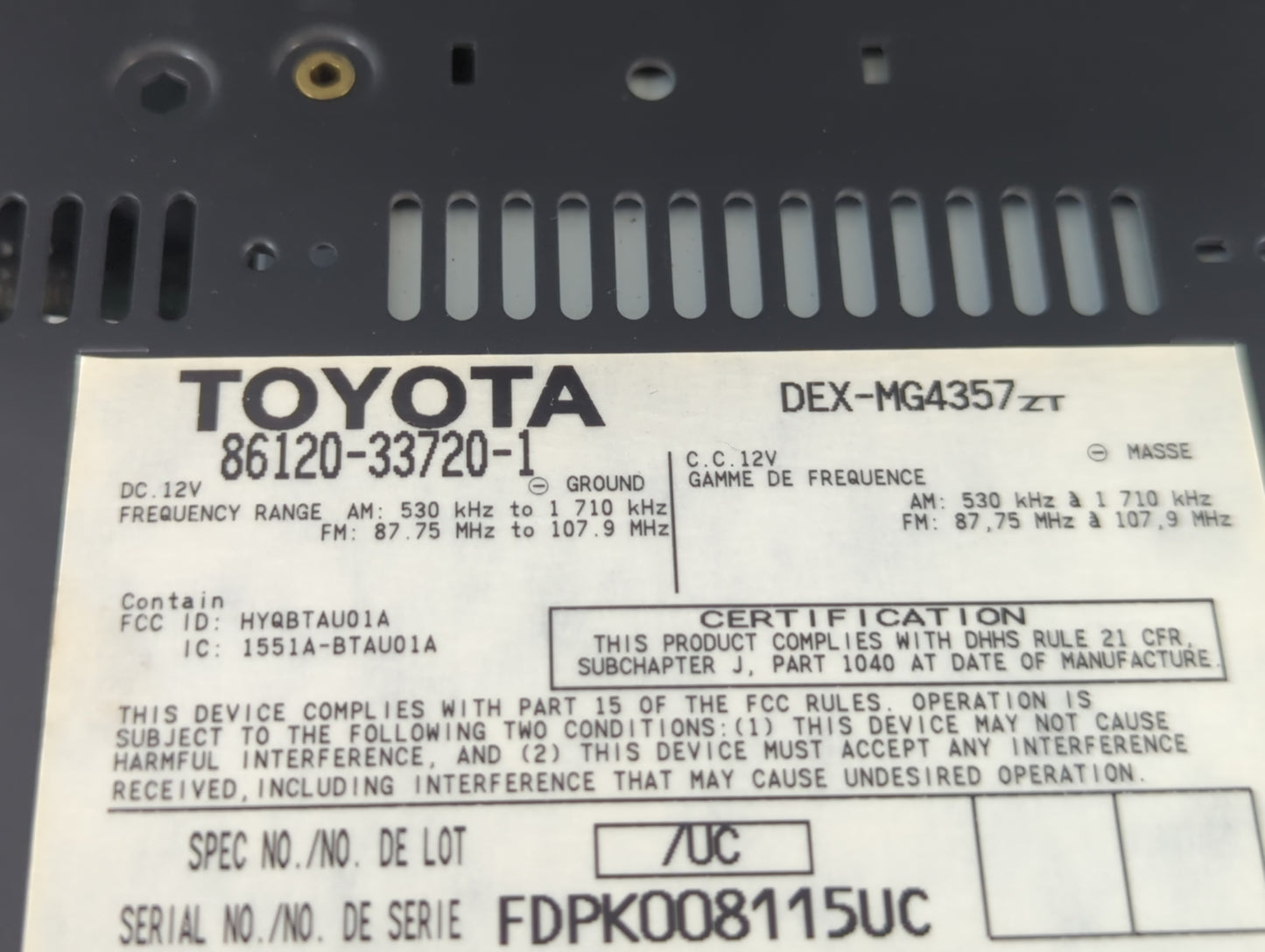 2007-2009 Lexus Es350 Am Fm Cd Player Radio Receiver - Oemusedautoparts1.com
