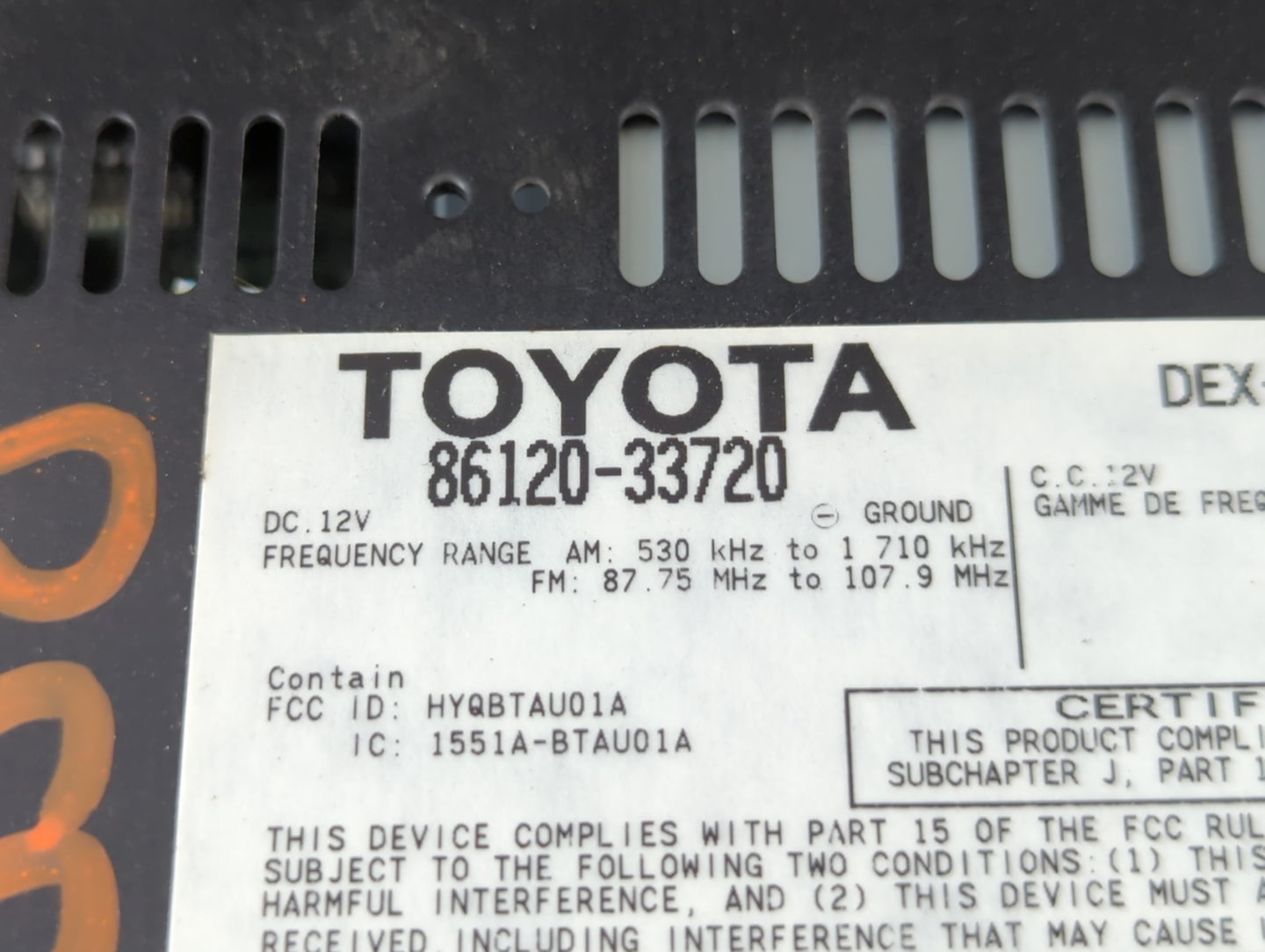 2007-2009 Lexus Es350 Radio AM FM Cd Player Receiver Replacement P/N:86120-33720 Fits Fits 2007 2008 2009 OEM Used Auto Part