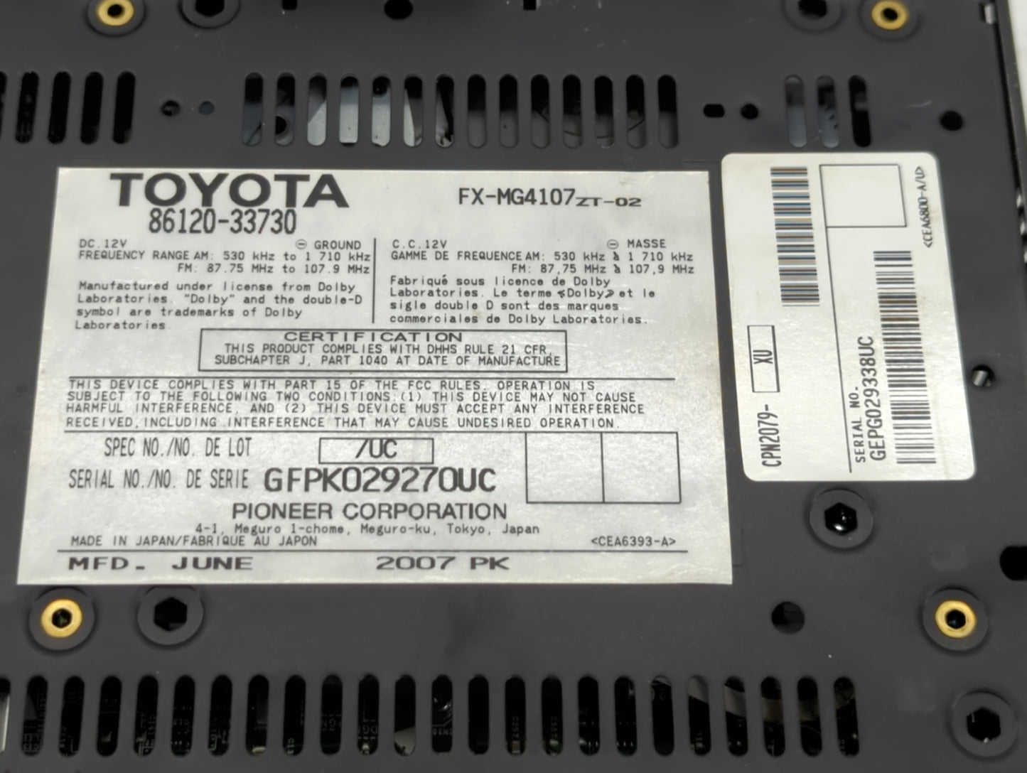 2007-2009 Lexus Es350 Am Fm Cd Player Radio Receiver - Oemusedautoparts1.com
