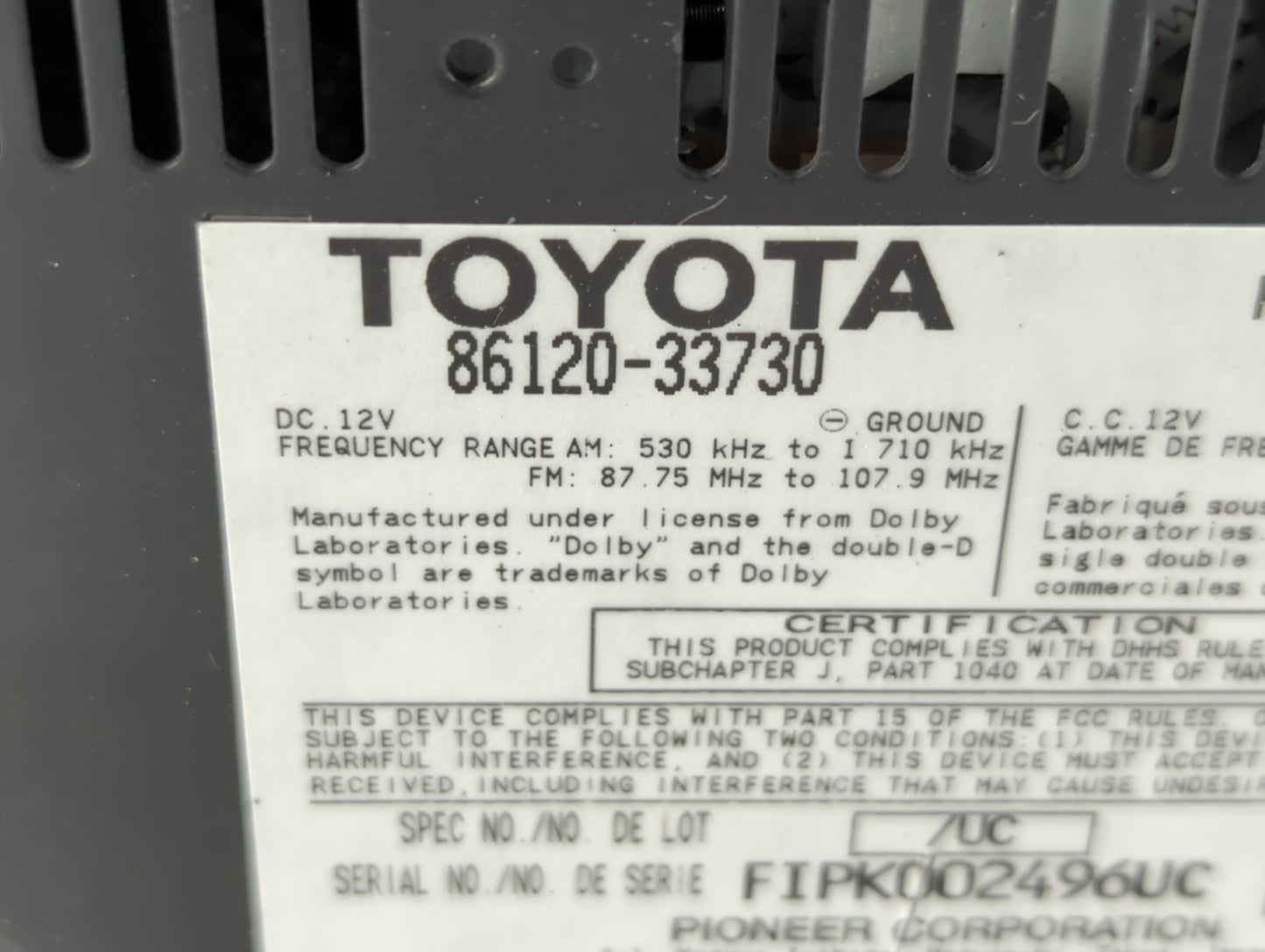 2007-2009 Lexus Es350 Radio AM FM Cd Player Receiver Replacement P/N:86120-33730 Fits Fits 2007 2008 2009 OEM Used Auto Part
