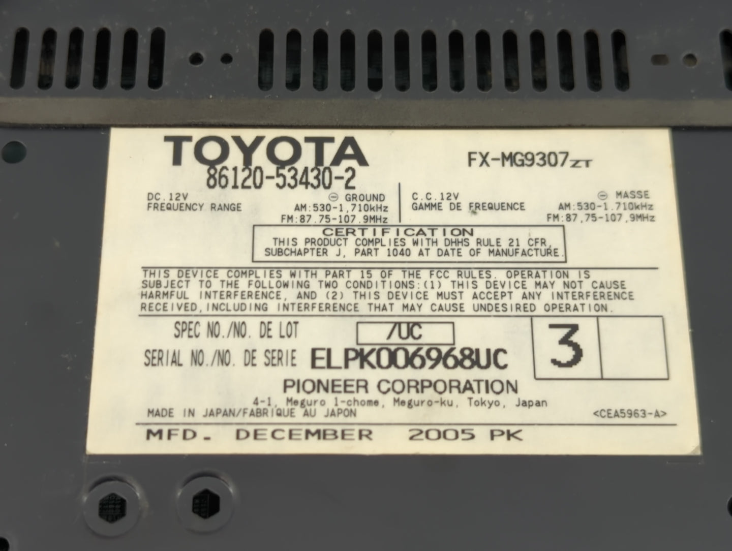 2006-2008 Lexus Is250 Radio AM FM Cd Player Receiver Replacement P/N:86120-53430 Fits Fits 2006 2007 2008 OEM Used Auto Part