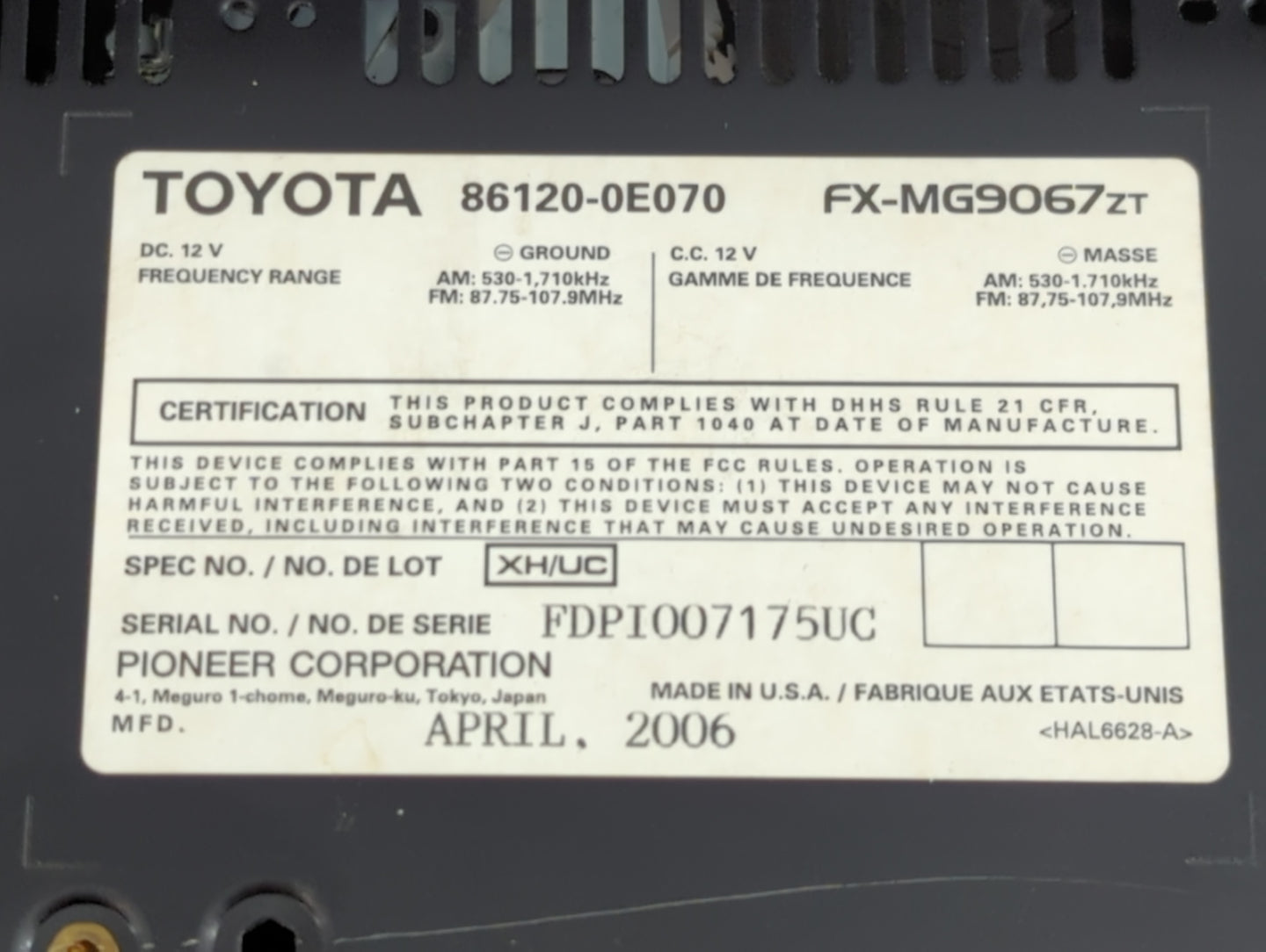 2007-2009 Lexus Rx350 Radio AM FM Cd Player Receiver Replacement P/N:86120-0E070 Fits Fits 2006 2007 2008 2009 OEM Used Auto