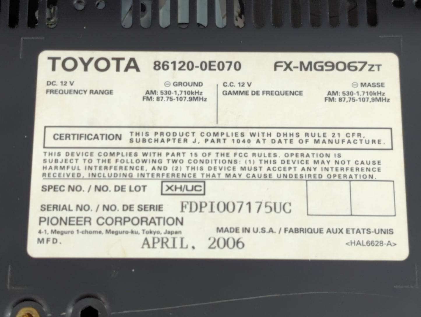 2007-2009 Lexus Rx350 Radio AM FM Cd Player Receiver Replacement P/N:86120-0E070 Fits Fits 2006 2007 2008 2009 OEM Used Auto