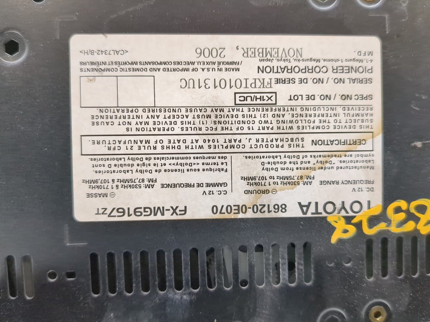 2007-2009 Lexus Rx350 Radio AM FM Cd Player Receiver Replacement P/N:86120-0E070 Fits Fits 2006 2007 2008 2009 OEM Used Auto