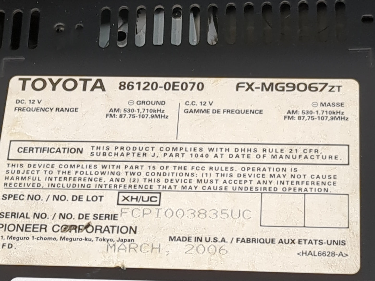 2007-2009 Lexus Rx350 Radio AM FM Cd Player Receiver Replacement P/N:86120-0E070 FX-MG9067ZT Fits Fits 2006 2007 2008 2009 O