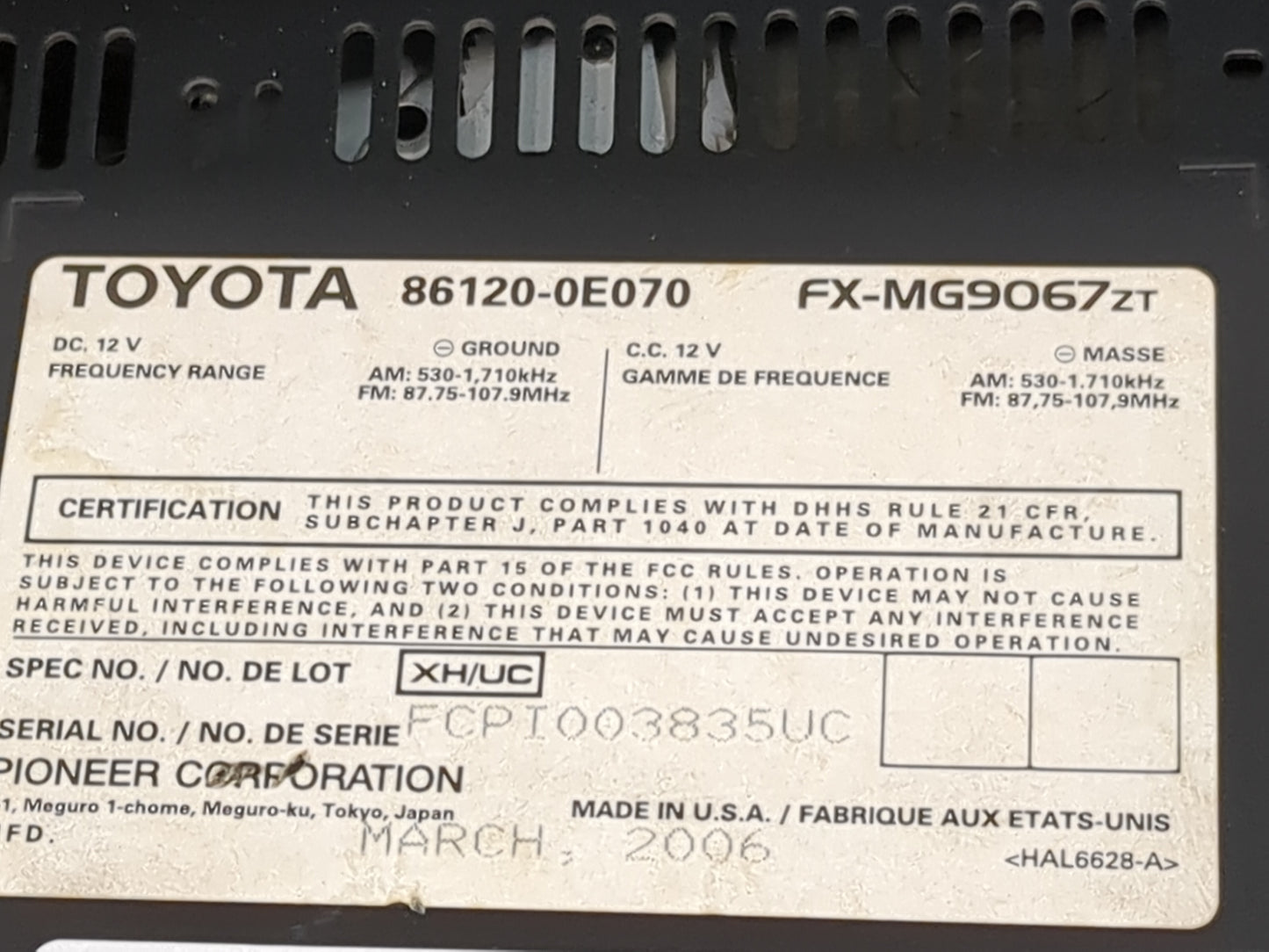 2007-2009 Lexus Rx350 Radio AM FM Cd Player Receiver Replacement P/N:86120-0E070 FX-MG9067ZT Fits Fits 2006 2007 2008 2009 O